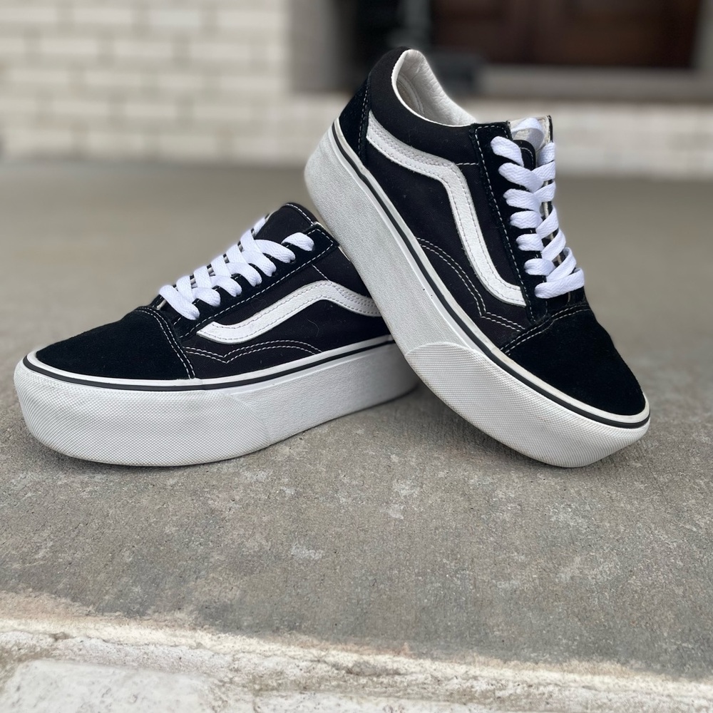 Vans Women's Classic Black and White Platform Sneakers